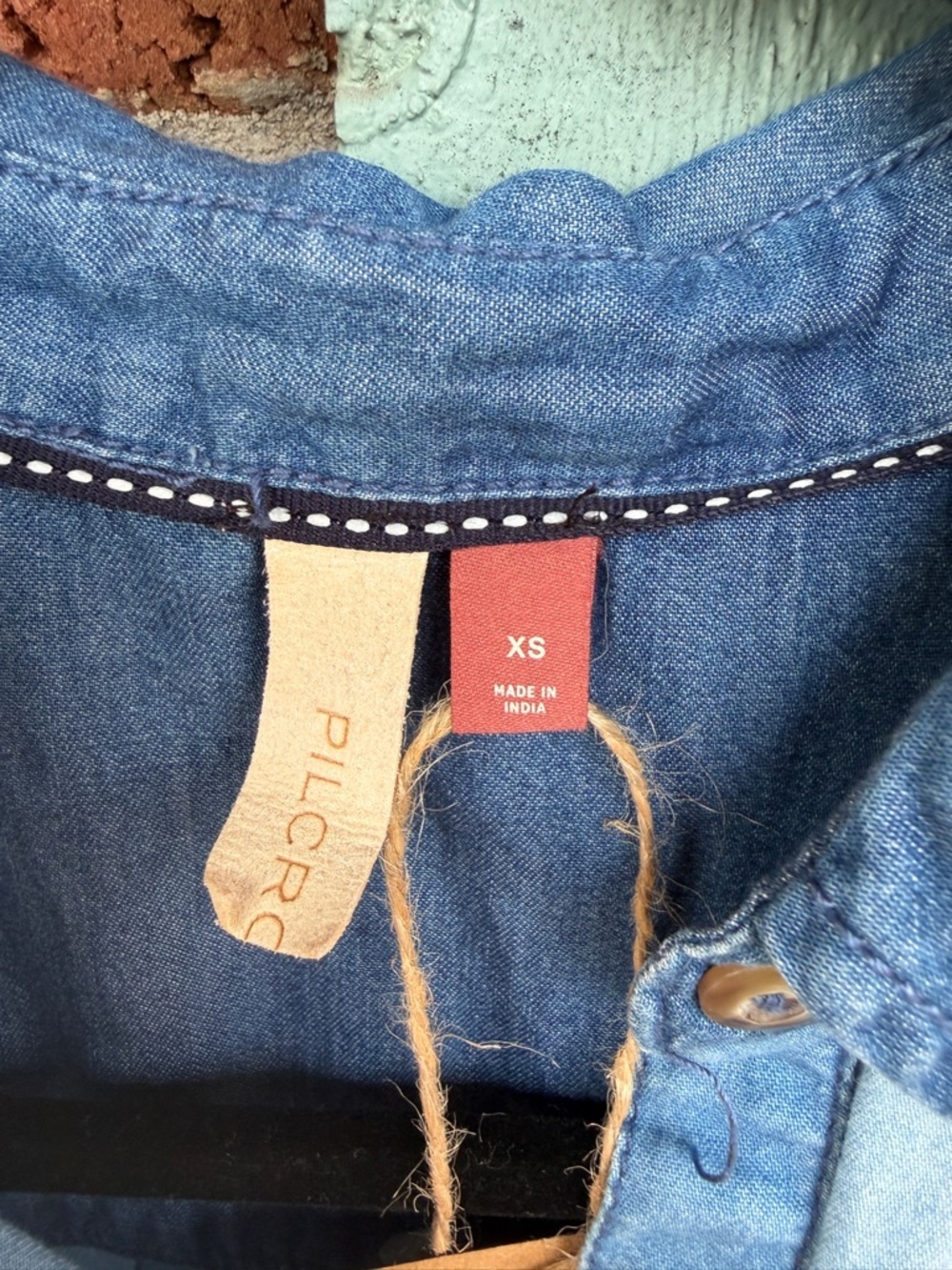 Anthropologie Pilcro Button Down Chambray Patchwork Shirt - Picture 6 of 6